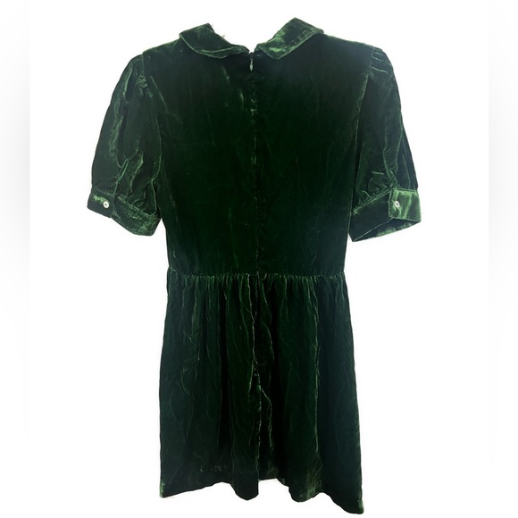 ModCloth Women's Velvet Green Retro Pearl Button Peter Pan Collar Dress- Size 4 - Picture 3 of 8